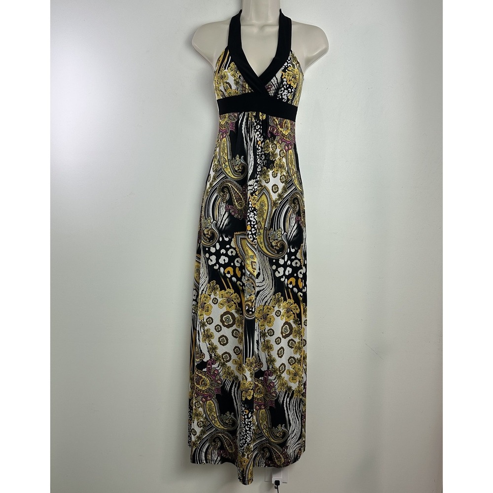 Y2K Wet Seal Boho Paisley Halter Maxi Dress Leopard Fairy Grunge Beach Size XS